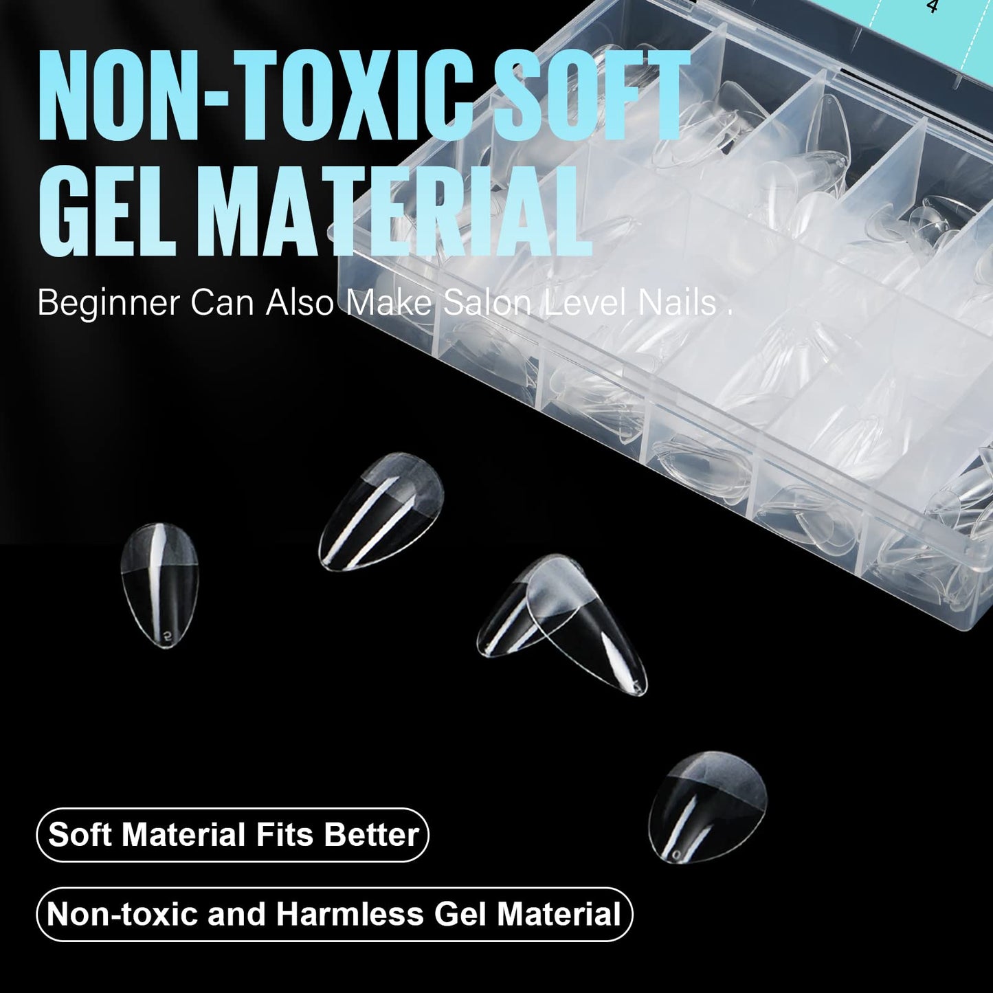 TOMICCA Medium Almond Nail Tips, 360PCS Clear Half Matte Full Cover for Extensions, Pre-Buff No File Traceless for Nail Art Salon and Home DIY, 12 Sizes