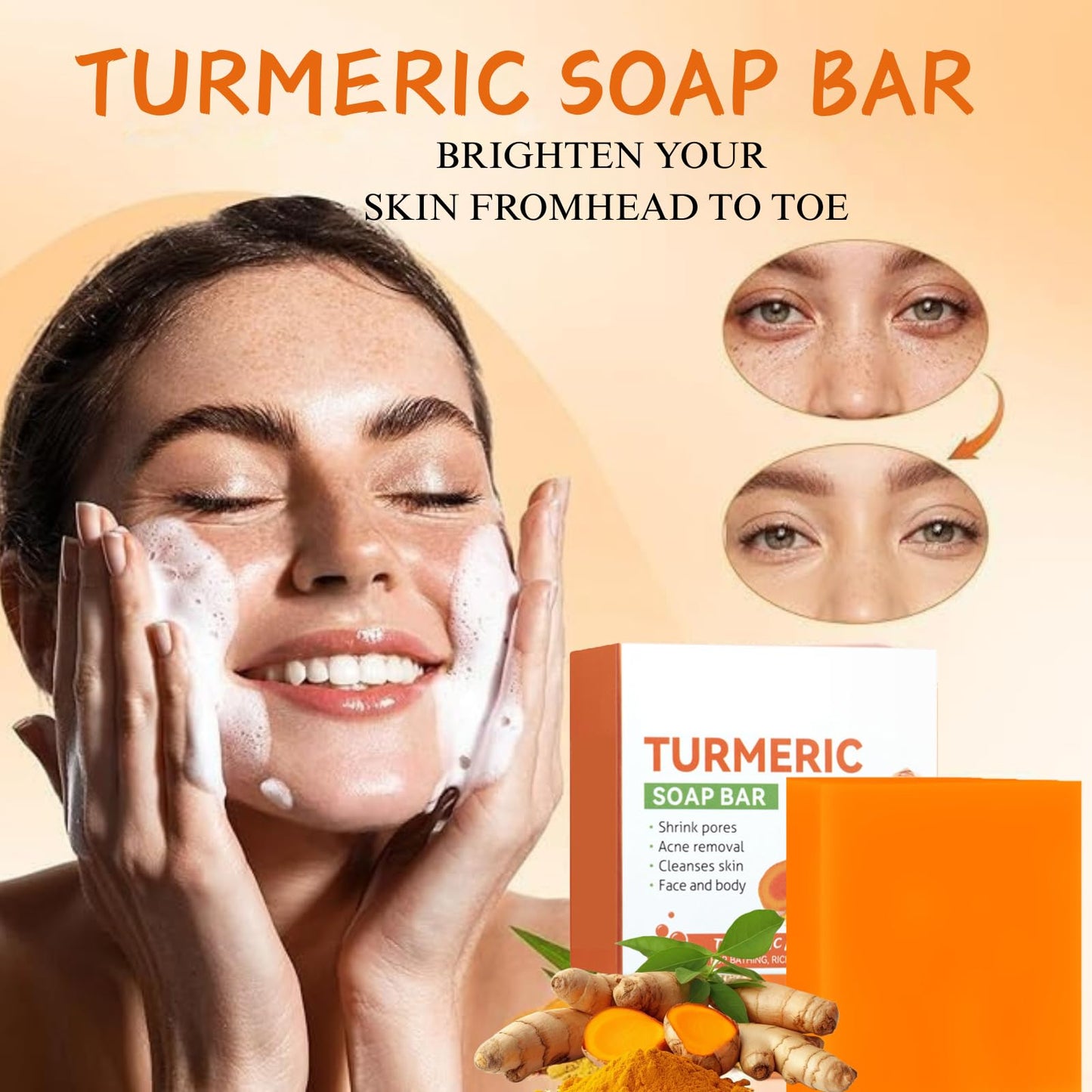 IZBEAUVO Turmeric Skincare Set,Face Skin Care Sets include Turmeric Soap Bar,Face cream,Eye cream,Neck cream,Anti-Aging Skin Care Set,Moisturizing,Acne Dark Spot Remover,Moisturizing Erase Fine Lines,Firming