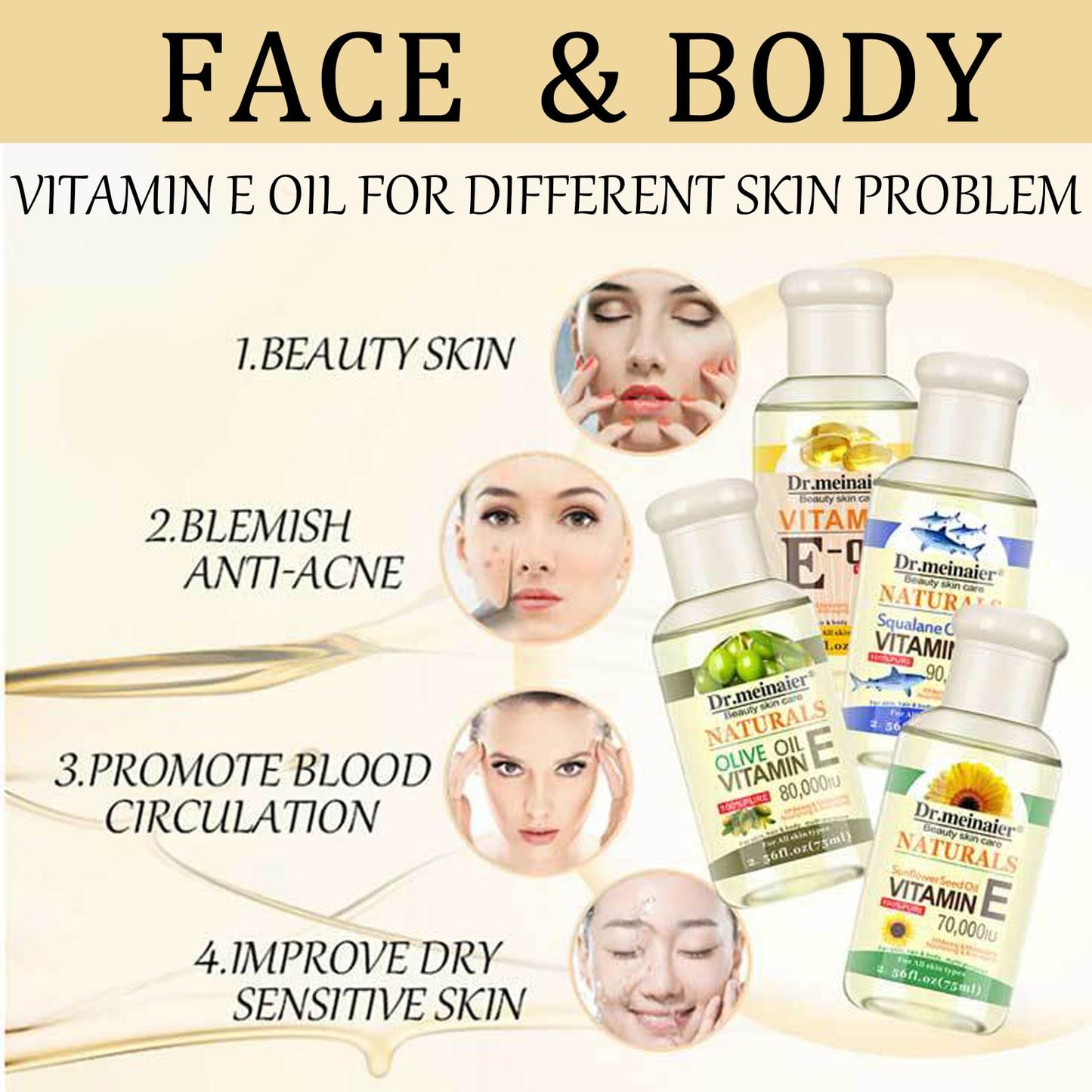 DMQ Olive Vitamin E Skin Oil,Anti Aging Face Oil and Serum,Antioxidant Face Massage Oil,Face&Body,Vitamin E Body Oil for Dry Skin,Smooth Skin Tone & Relieve Itchy Skin,Hydrating Body Oil Moisturiser-75ML