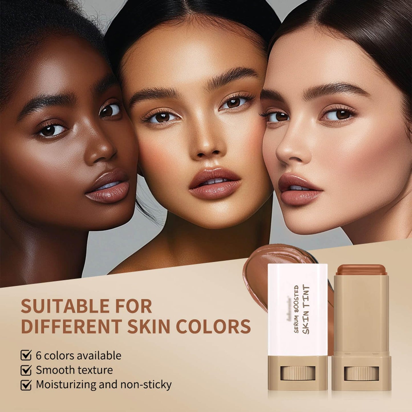 Generic Foundation Stick Beauty Balm Serum Boosted Skin Tint for Women - Skin Tint Moisturiser & Concealer for Face & Cheek - Foundation Balm Contour Stick for Dry Skin, Travel Size (#01)