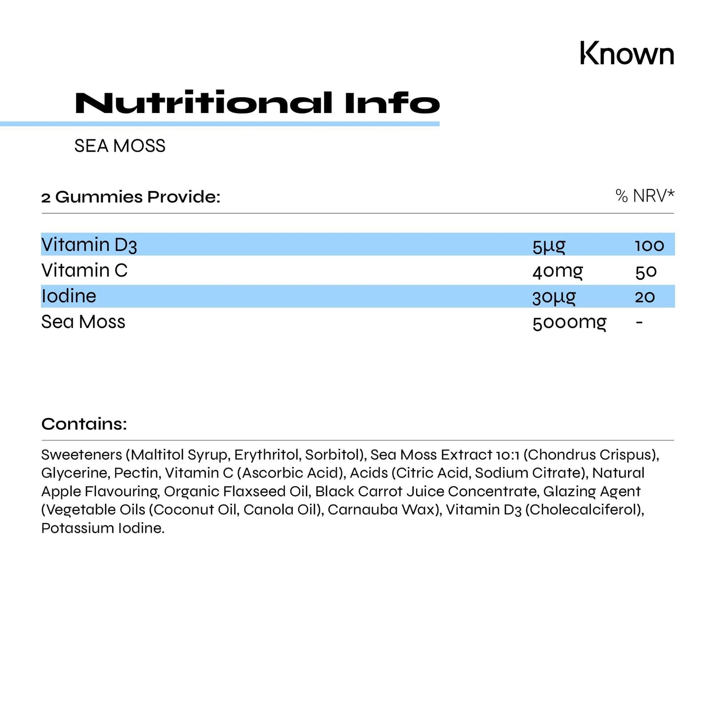 Sea Moss Gummies by Known Nutrition | Natural Immune and Gut Support | Delicious Natural Apple Flavour | 60 Two-a-Day Vegan Vitamin Sea Moss Gummies (1)