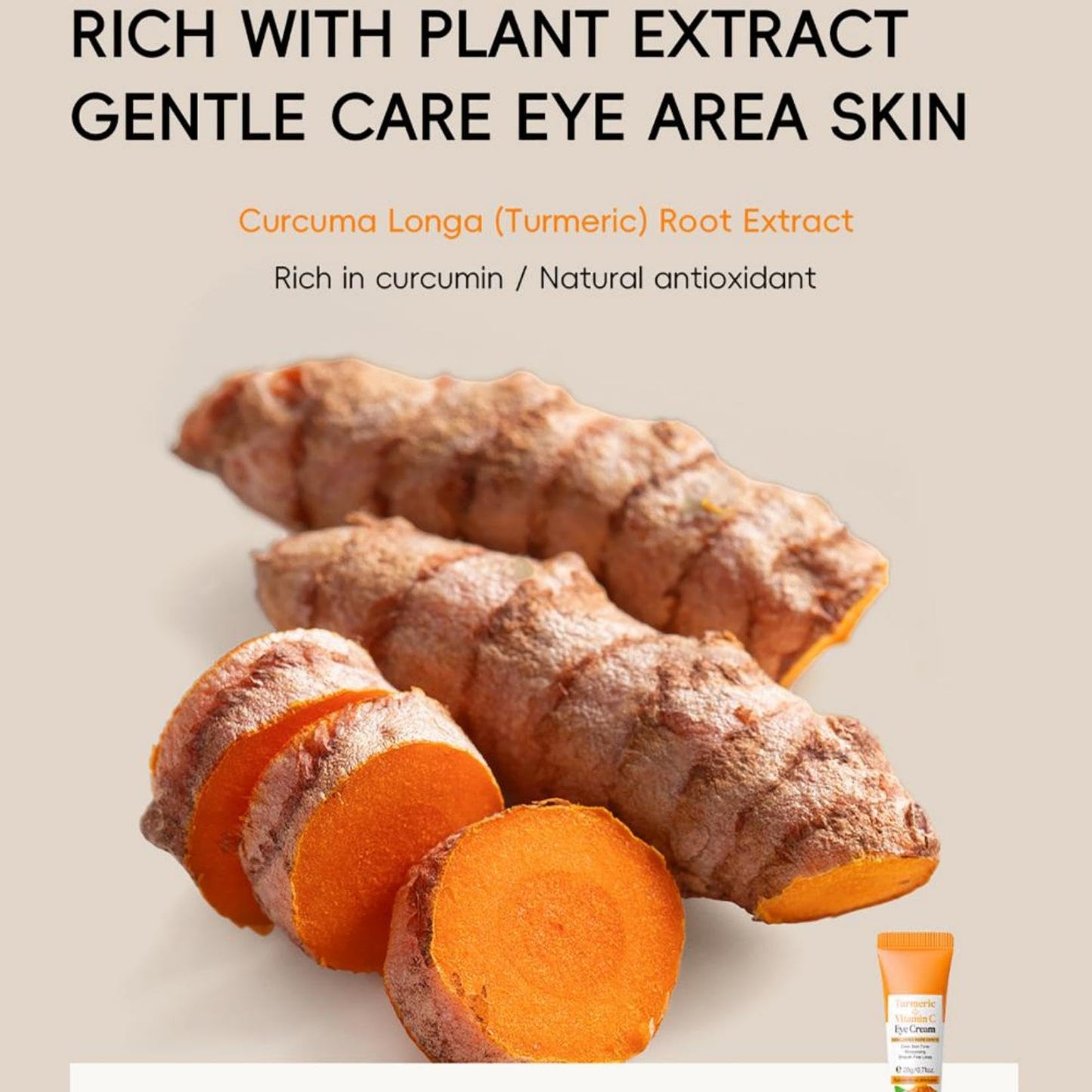 Generic Vitamin C Turmeric Eye Cream for Dark Circles and Puffy Eyes, Moisturizing Under Eye Brightener, Lightweight Anti-Aging Skincare for All Skin Types