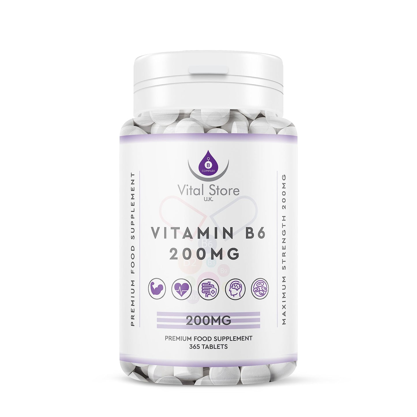 Generic Vitamin B6 200 mg High Strength 365 Tablets Vegan Tablets 1 Year Supply – Gluten Free Supplements for Red Blood Cell Formation, Dietary Supplement for Your Immune and Nervous System