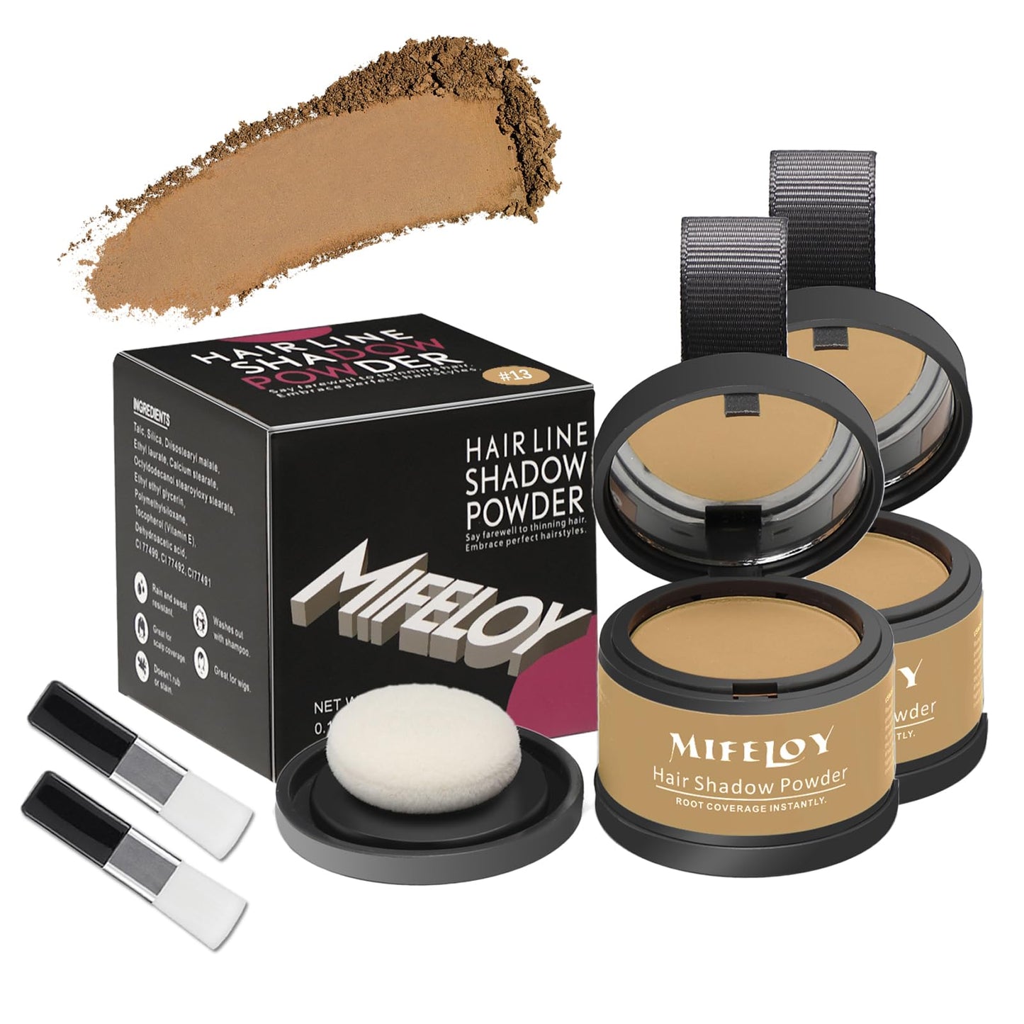 Mifeloy MIFELOY 2 Set Root Cover Up Powder, Dark Blonde, Touch Up Hair Color for Grey, Instantly Coverage Dye for Thinning Grays Hairline, Roots Concealer for Beard Line Eyebrow, Shadow Conceals Hair Loss