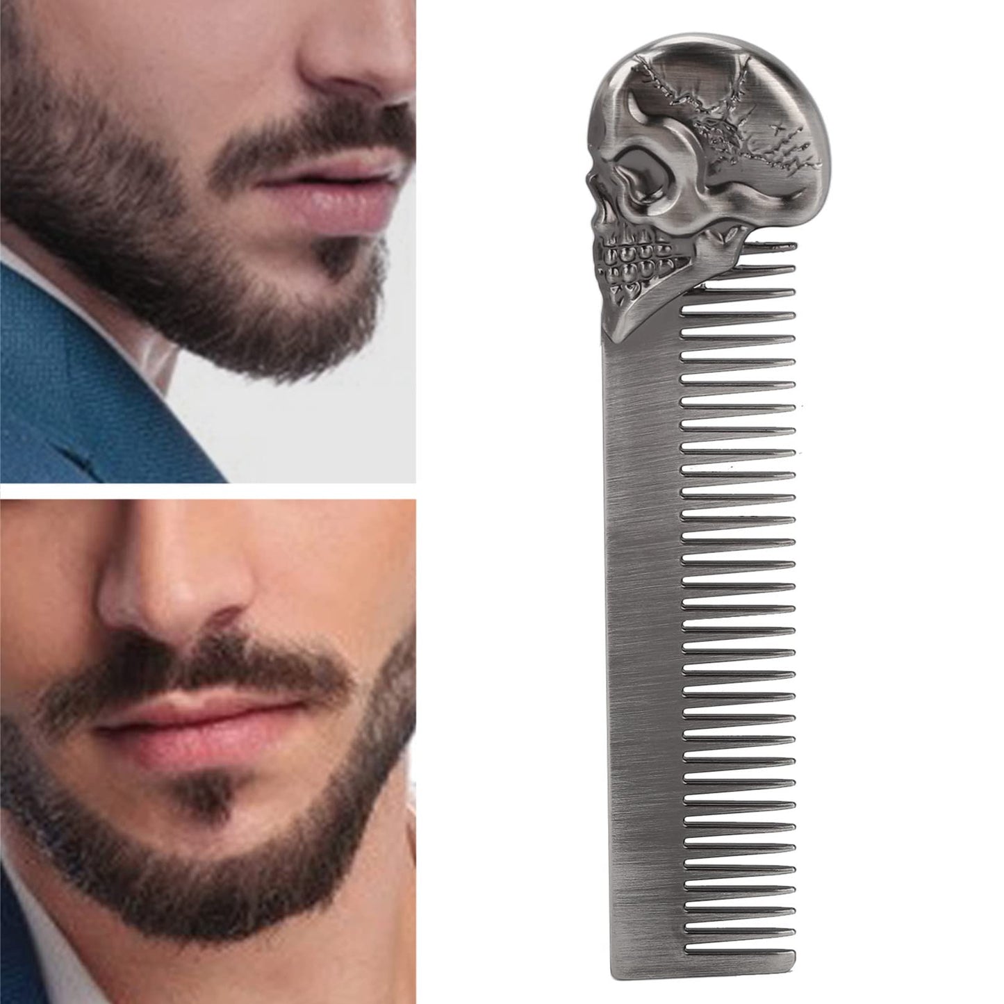 Skull Beard Comb Pocket Beard Comb Zinc Alloy Skull Pattern Hair Styling Mustache Sha Oil Hair Comb Silver (Silver)