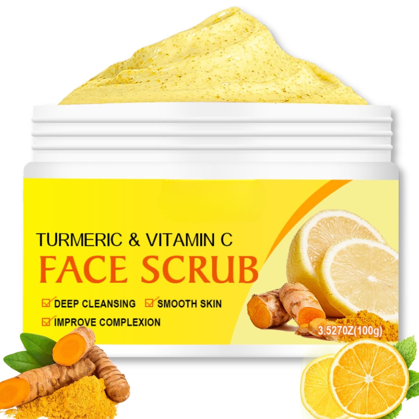 Shefave Turmeric & Vitamin C Face Scrub Exfoliator,Natural Facial Exfoliating Body Scrub,Facial Peeling Cream Brightening Srub for Women&Men-Improve Dark Spots Blackheads Acne,Even Skin Tone Skin Care, 100g