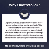 Purolabs Quatrefolic® Folate Supplement - Active 5-MTHF Methylated Folate 400μg with Glucosamine 320μg - High Strength Bioavailable B9 - Pregnancy Support - Vegan - 60 Capsules