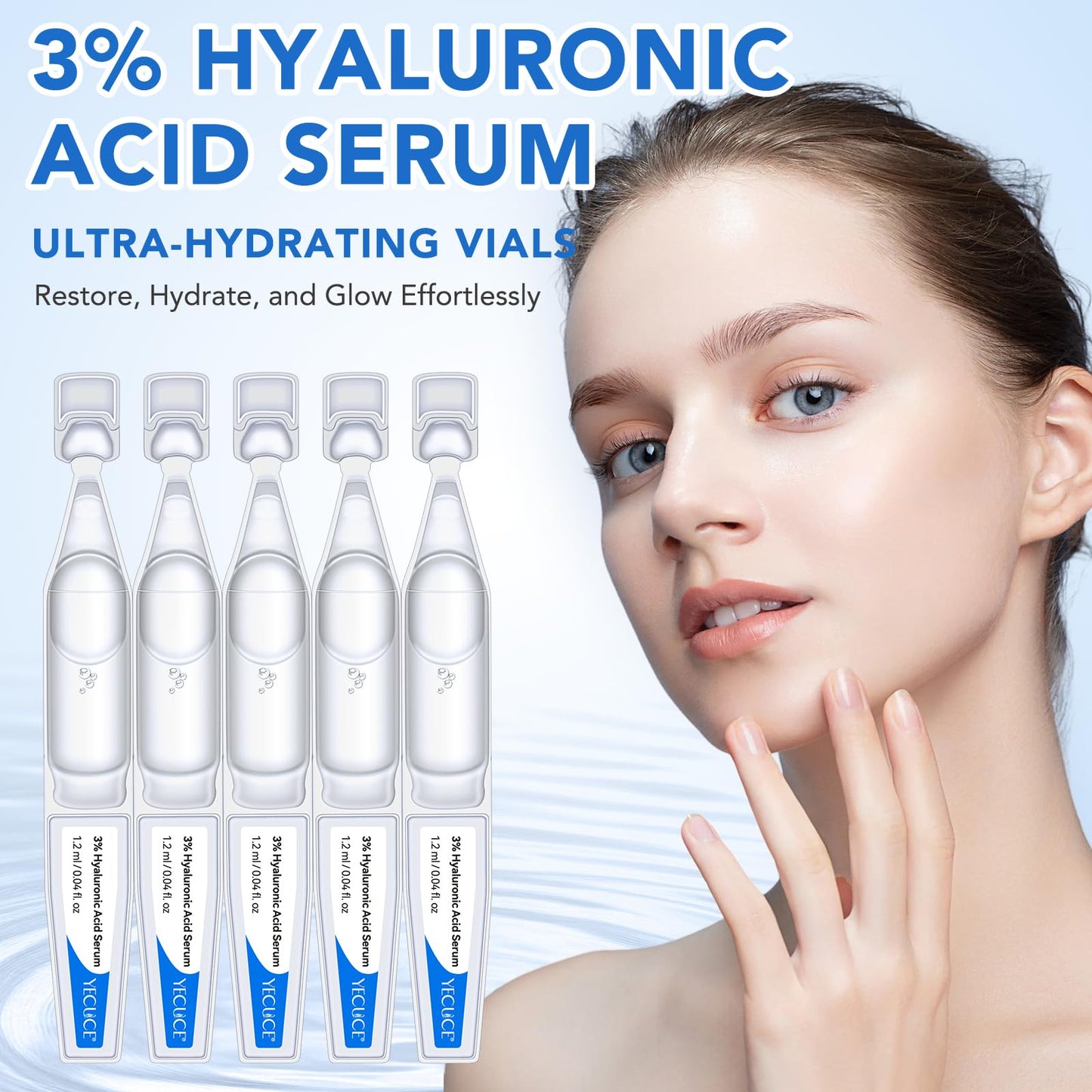 Uocasi Hyaluronic Acid Tubes, 3% Hyaluronic Acid Serum Ultra-Hydrating Vials for face & Skin | Pre-makeup SkinCare | Anti-Aging serum for Sensitive skin, Deep Moisturizing Facial Serum - 30Pcs/Box