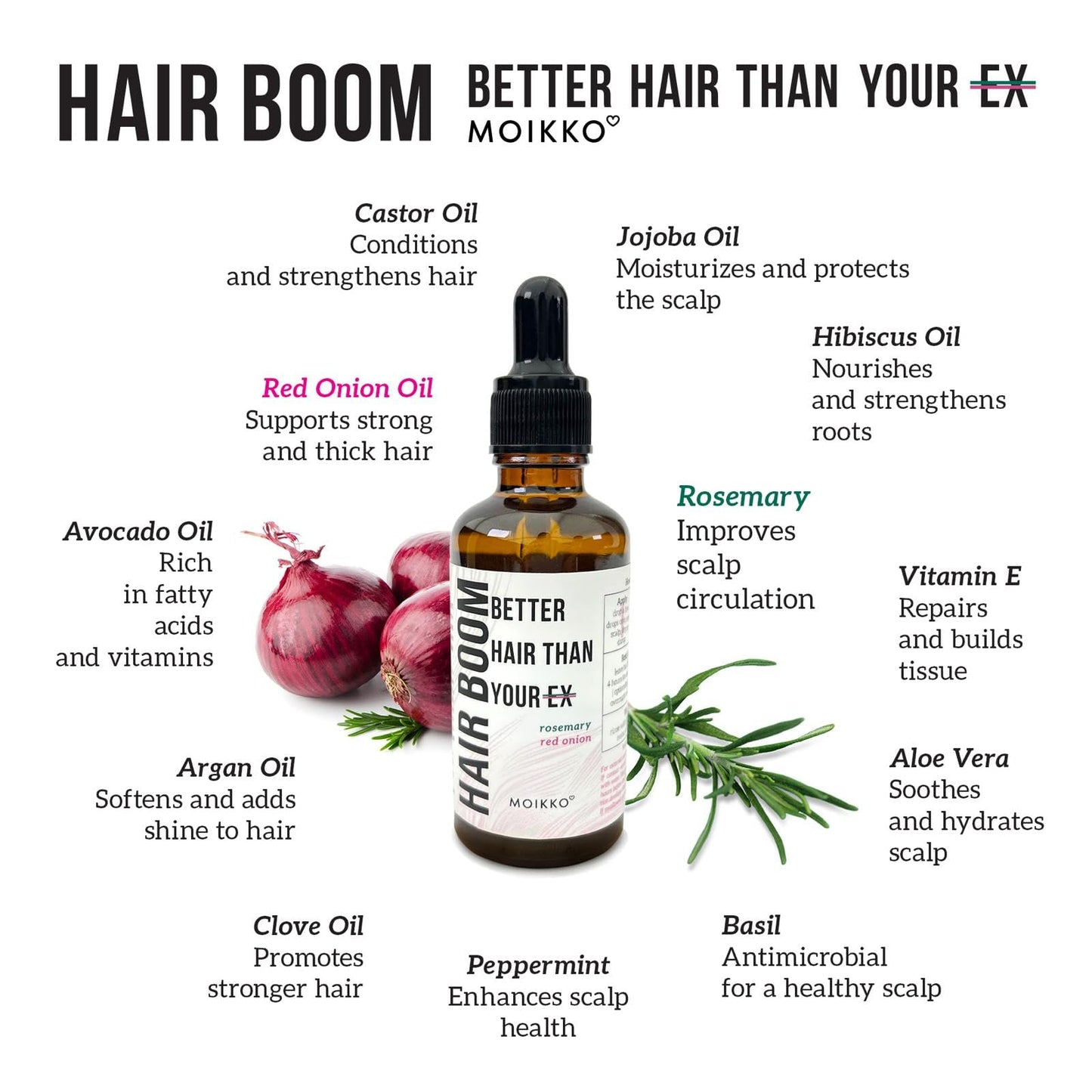 Generic Hair Growth Oil 100% Natural with Castor, Jojoba, Avocado, Hibiscus, Argan, Peppermint, Basil, Aloe, Red Onion, Clove & Rosemary - Promotes Thickness & Strength