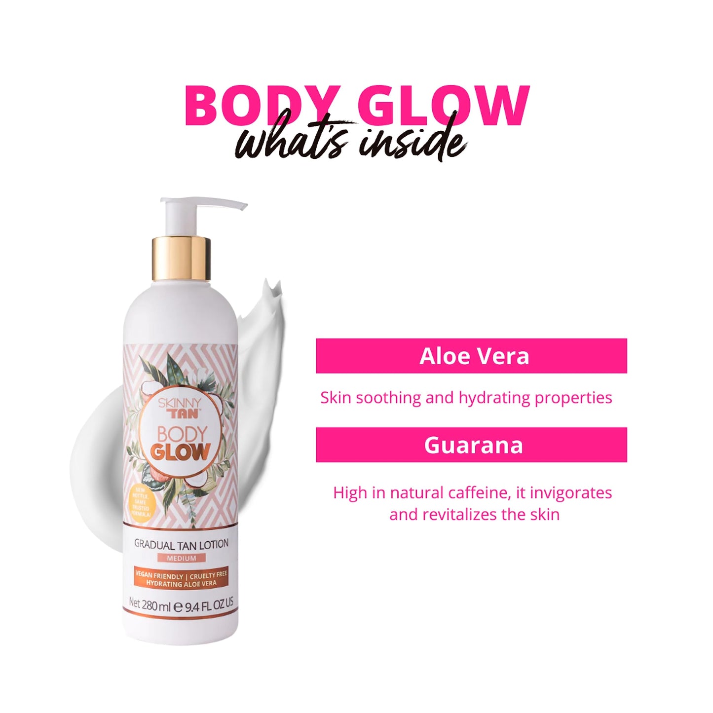Skinny Tan Body Glow Moisturising Gradual Tan Lotion - Fake Tan Moisturiser, Cruelty-Free, Paraben Free & Vegan Tanning Moisturiser, Body Lotion with Coconut & Vanilla Aroma, 280ml