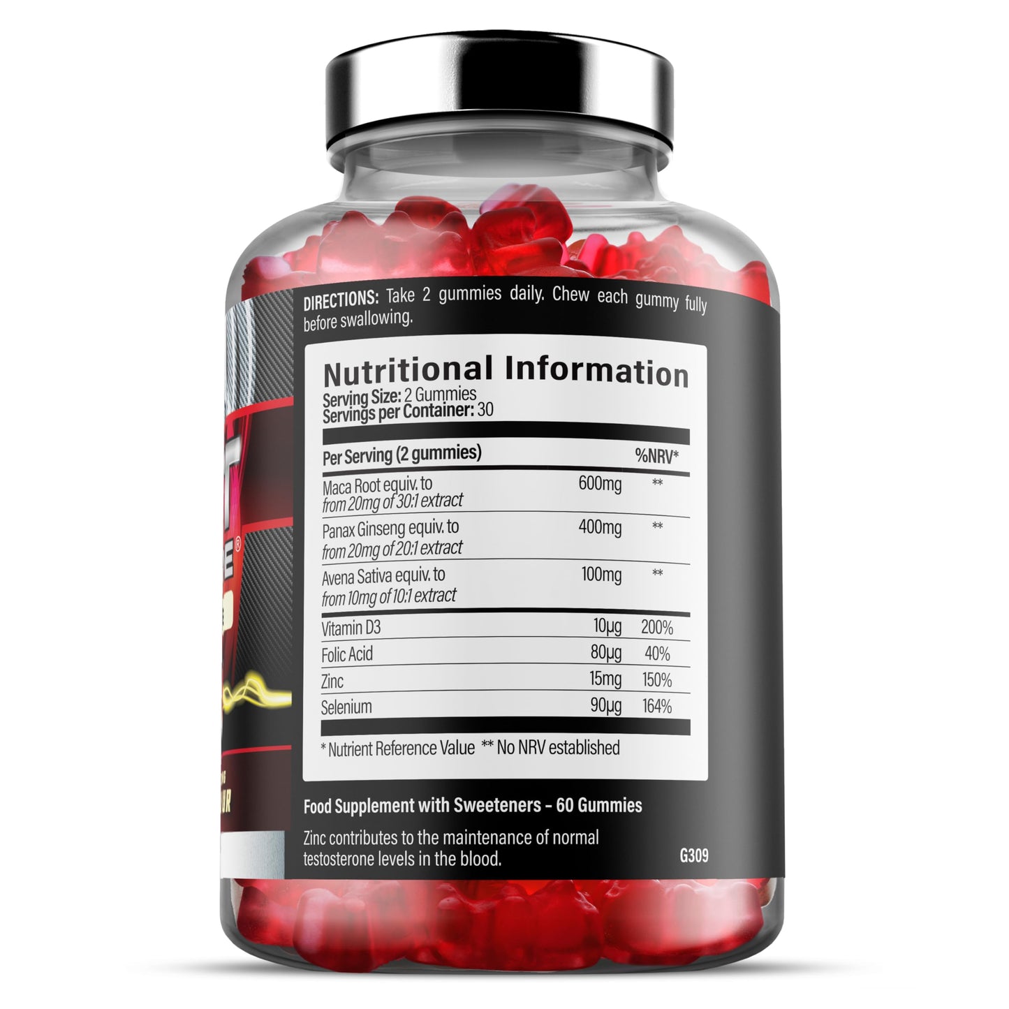 Test Xtreme Gummies for Men (60 Gummies) - High Strength Booster for Men - Mixed Berry Flavour - Features Maca, Ginseng, Zinc and Selenium - Sugar Free & Vegan Suitable