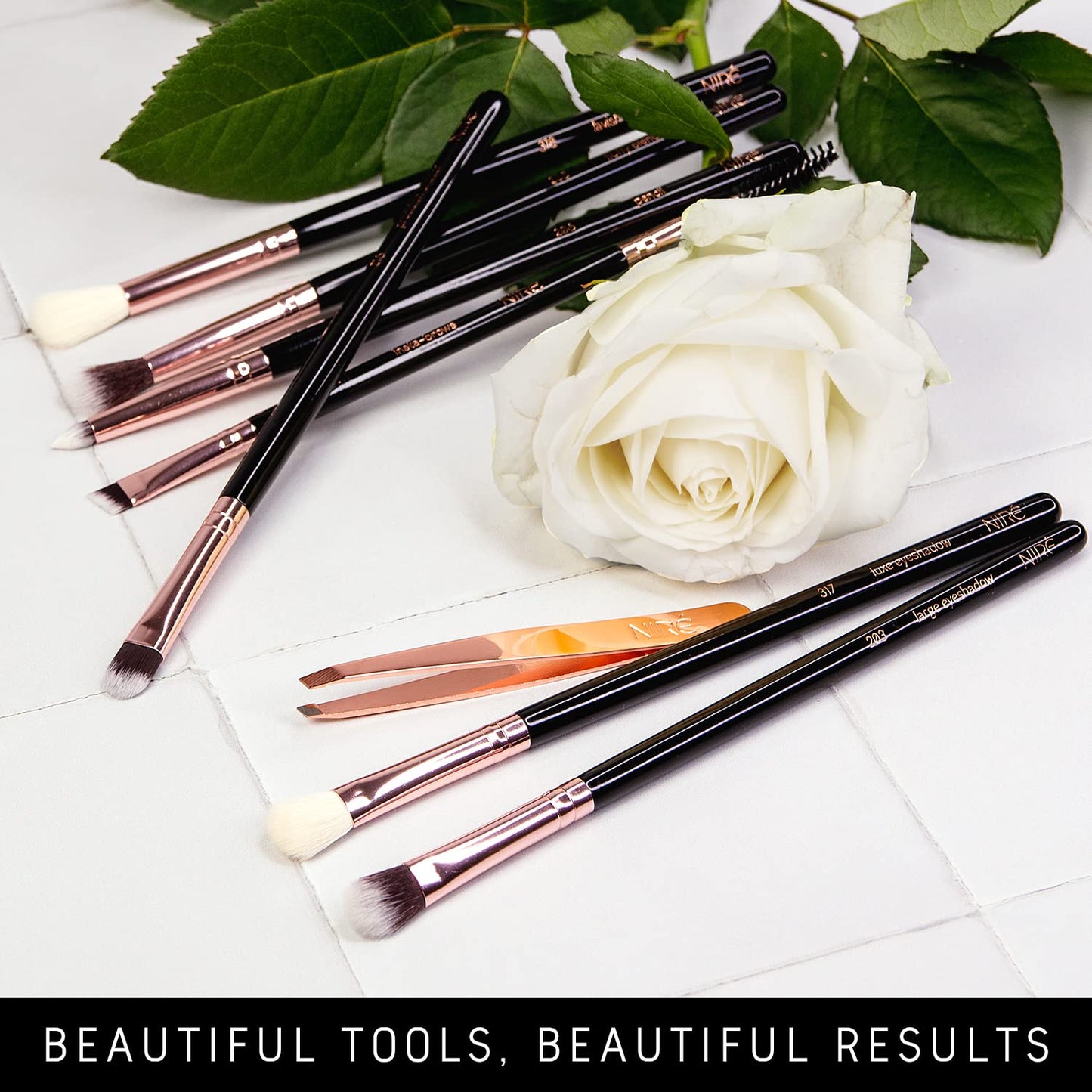 Niré Beauty Eye Brush Set - Award Winning Eye Makeup Brushes for Eyes and Brows Including Eye Shadow Brush Set, Eyebrow Brush and Tweezers