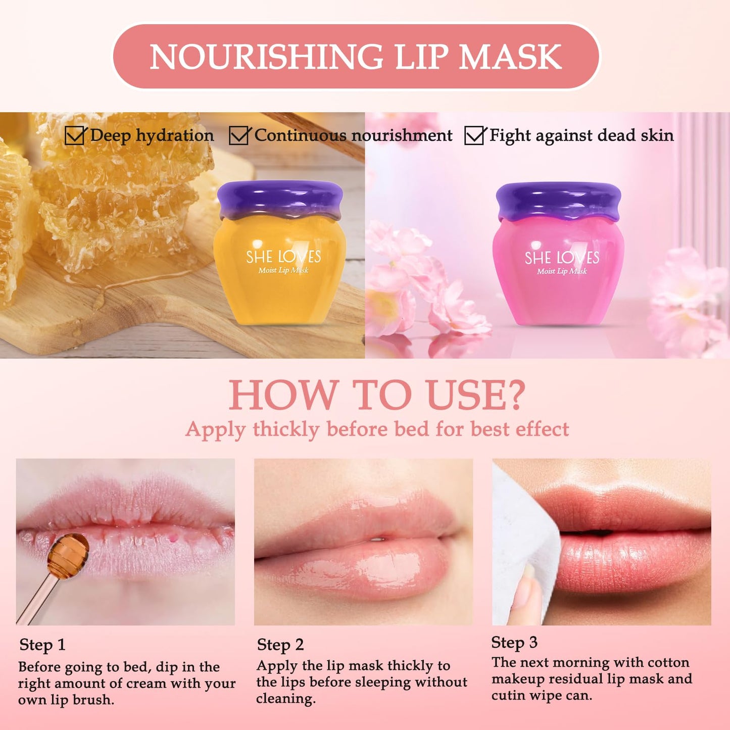 2PCS Lip Sleeping Mask, Honey Sakura Moisturizing Lip Balm Skincare Set with Stick, Day Night Repair Lip Mask Lip Moisturiser, Plumping Lip Hydrating & Prevention Dry and Crack Lip Scrubs Exfoliator
