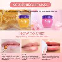 2PCS Lip Sleeping Mask, Honey Sakura Moisturizing Lip Balm Skincare Set with Stick, Day Night Repair Lip Mask Lip Moisturiser, Plumping Lip Hydrating & Prevention Dry and Crack Lip Scrubs Exfoliator