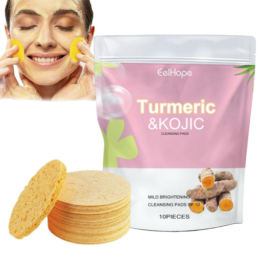 Jinjiar Turmeric Kojic Acid Cleansing Pads,Face Cleansing Pads,10pcs Turmeric Exfoliating Foaming Pads,Exfoliating Face Pads,Resurfacing Pads for Face & Body,Facial Sponges for Cleansing,Acne Face Wipes