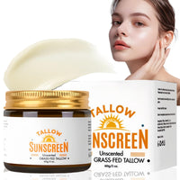 SingHao Beef Tallow Sunscreen SPF 50+,Natural Tallow Sun Cream for Face & Body,Tallow Balm Instant Sun Protection,Body Moisturiser for Dry Skin,SPF 50 Face Moisturiser,Light Texture,Natural Ingredients