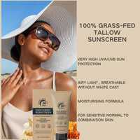 IZBEAUVO Beef Tallow Sunscreen SPF 50+, Organic Sunscreen SPF 50+ Face Moisturiser, Grass Fed Beef Tallow Natural Sunscreens,No White Cast, Non Greasy Formula for Face & Body Dry Sensitive Skin