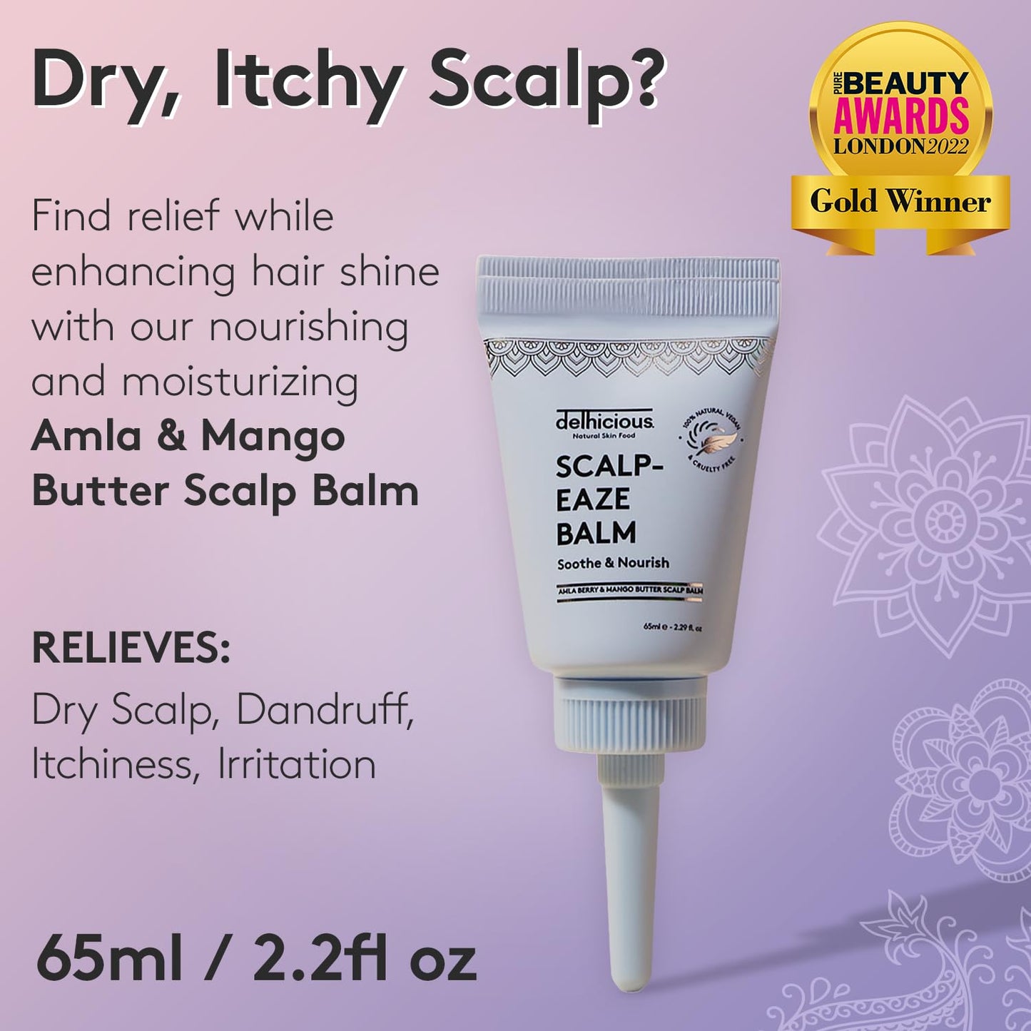 Delhicious Scalp Moisturiser Balm for Dry Itchy Scalp - Amla Hair Oil & Mango Butter - Psoriasis Scalp Treatment & Dry Scalp Serum - SLS Free - Natural, Vegan, Ayurveda - 65ml