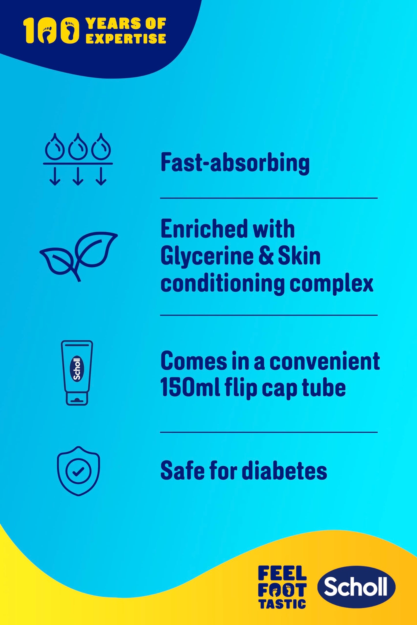 Scholl ExpertCare Hydration Boost Daily Moisturiser Cream for Feet 150ml, Fast Absorbing Foot Cream, Enriched with Glycerine and Skin Conditioning Complex for Softer Smoother Feet