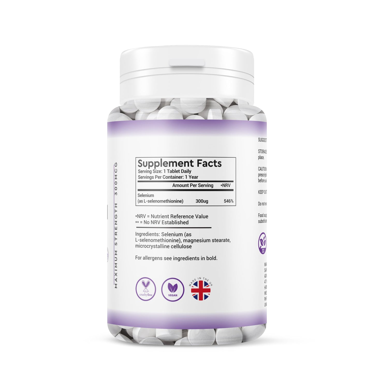 Selenium 300MCG - 1 Year Supply 365 Tablets - Antioxidant, Immune Support Vegan Selenium Supplement