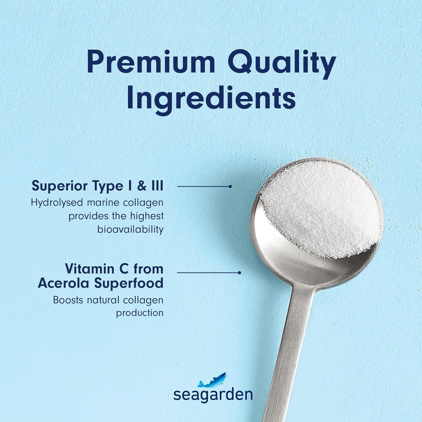 Seagarden Marine Collagen Powder + Vitamin C | Collagen Peptides Powder (Type I & III) | Wild-Caught Arctic Cod | Collagen Supplements| Skin, Hair, Nails, I Strawberry Taste I 150g