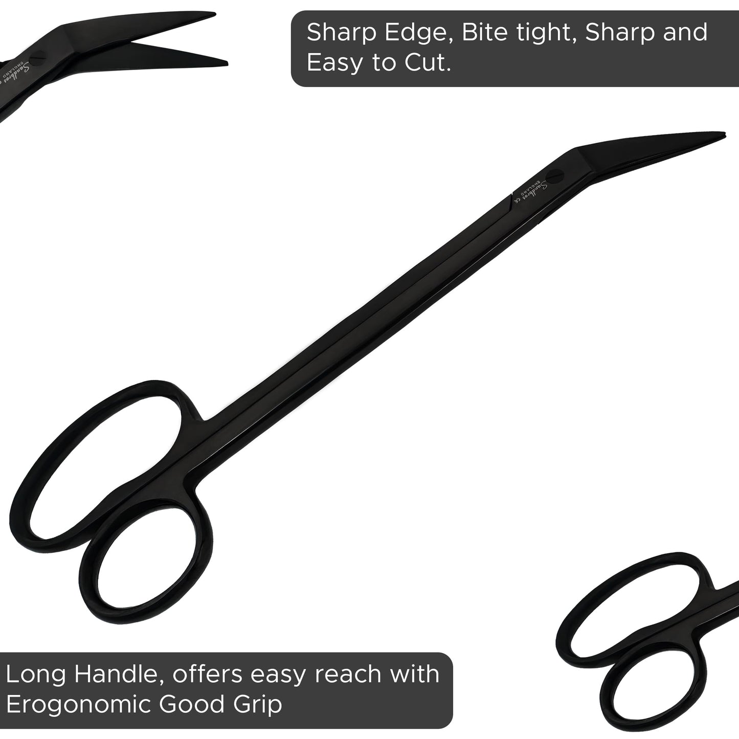 Sandbros Toenail Scissors Extra Long, 19 cm, Stainless Steel with Micro Teeth (Black..)
