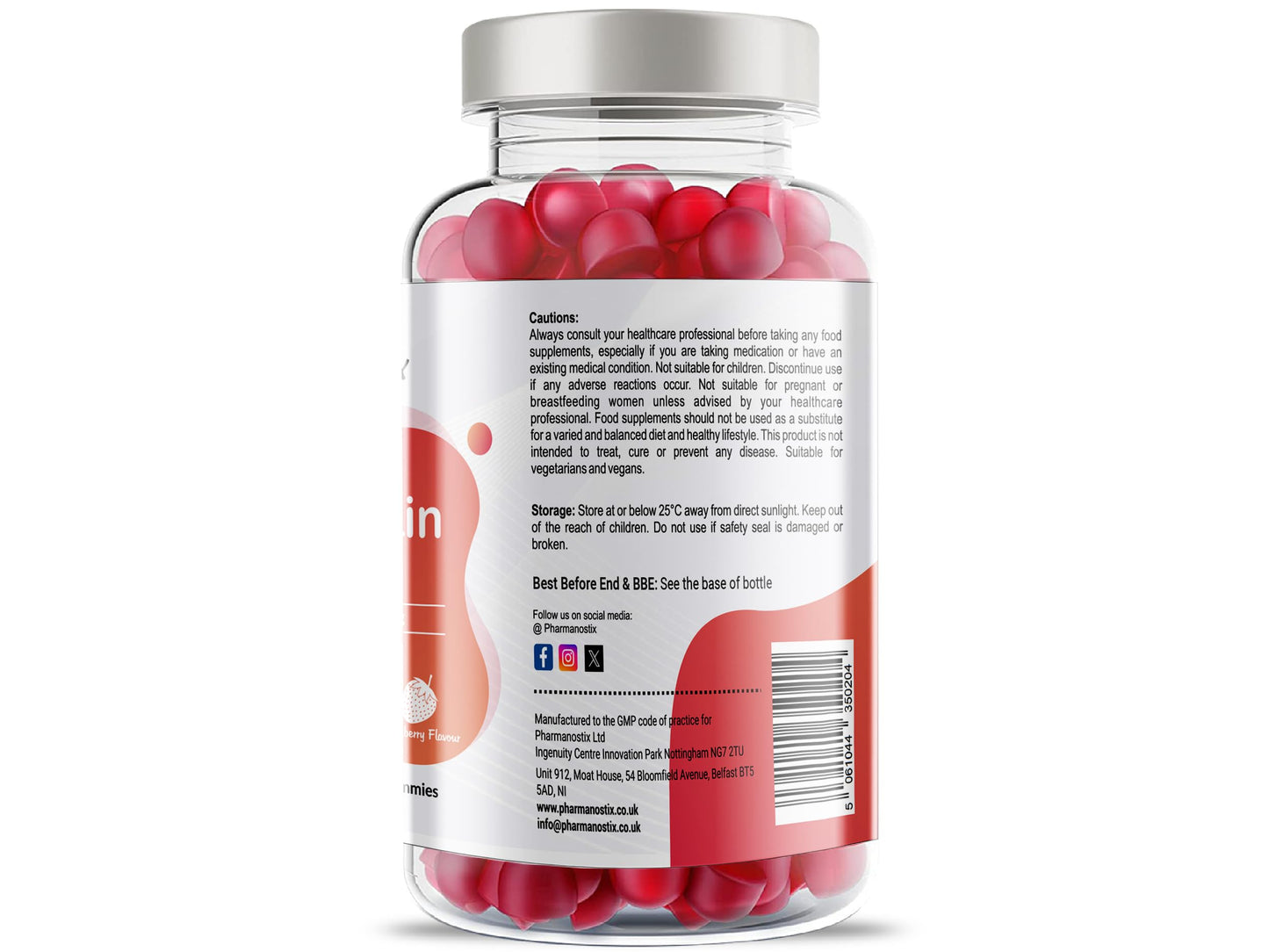 Pharmanostix Ultra Biotin 5000mcg Vegan Gummies - 10000mcg Per Daily Dose - for Hair, Skin and Nail Growth Support - 60 Natural Strawberry Flavour - 30 Days Supply - for Men and Women