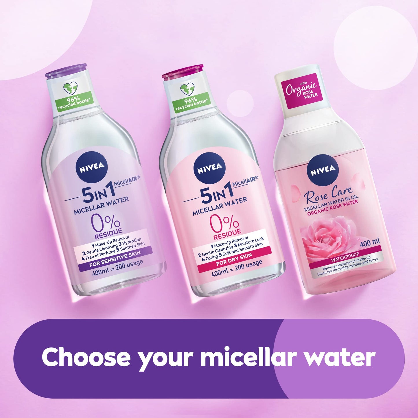 Nivea All Skin Type Make-Up Remover Micellar Water, 400 ml