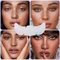 SHEBEEDO 12Pcs Glitter Freckles Face Tattoo,6 Styles Holographic Multichrome Glitter Freckle Face Tattoo,Waterproof Sparkle Temporary Tattoo Cute Star Patches for Festival Rave Makeup Accessories