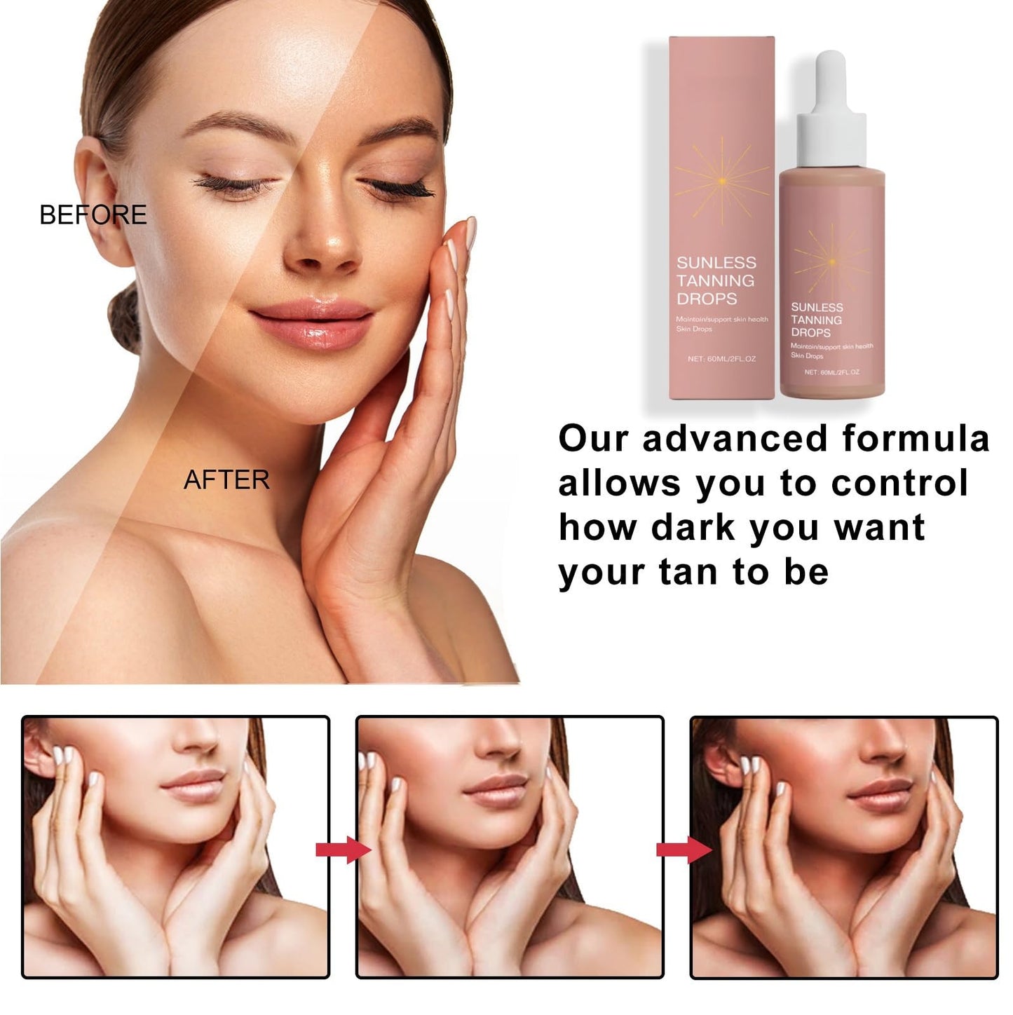 OuXing Sunless Tanning Drops,Enhances Natural Skin Tone Tanning Drops,Body Lotion for Self T/an,Bronzing D/rops,Herbal T/anning Moisturiser,Self Ta/nners Liquid D/rop,Gradual Tan Self Ta/nning Dr/op