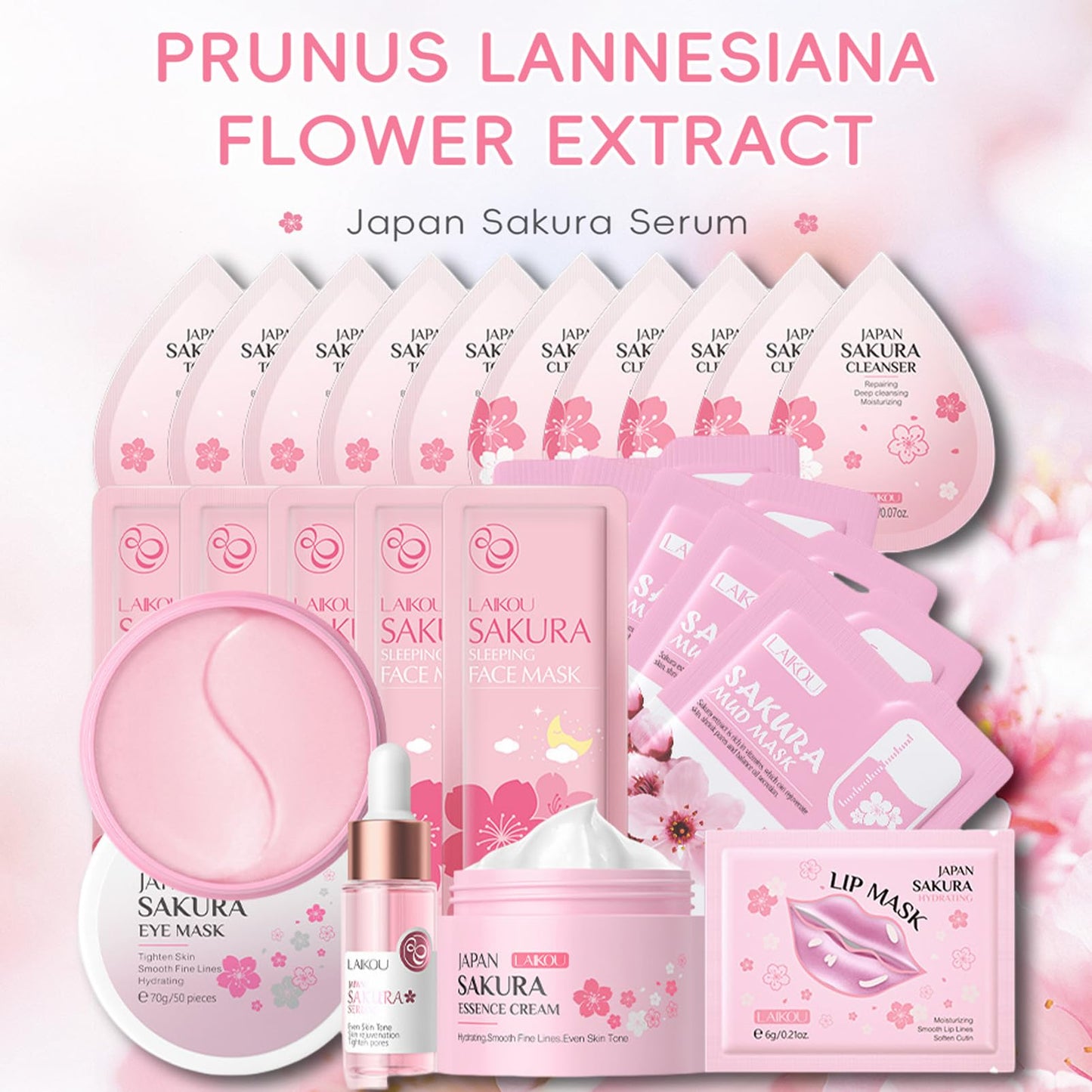 MrCuvaryas Cherry Blossom Skin Care Sets & Kits, Skin Care Set For Pamper Teenage Girls Gifts, Girls Pamper Set Sakura Facial Kit With Cream,Serum,Eye Mask,Lip Mask,Toner,Cleanser,Face Mask 24PCS