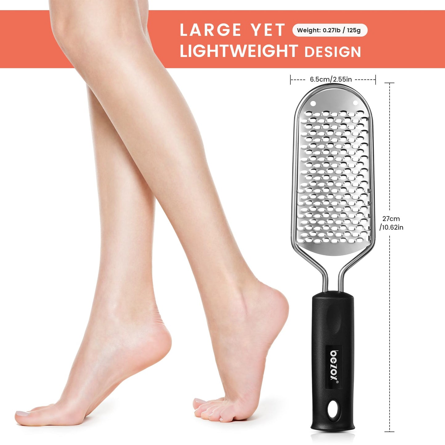 BEZOX Pedicure Foot File Foot Scraper for Hard Skin (XL Size) -Hard Skin Remover Used on Wet or Dry Feet- Huge Plane Surface Foot Scrubber for Soft & Smooth Heels(Black)