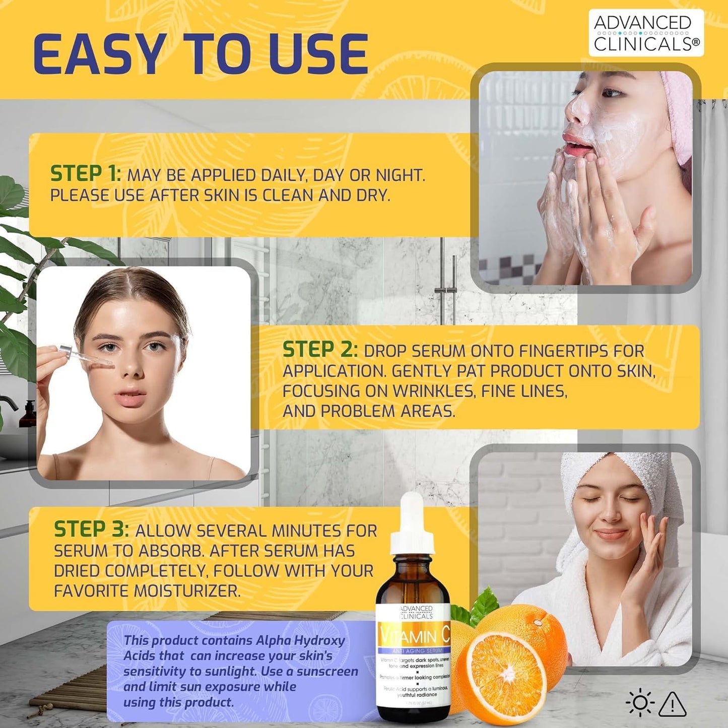 Advanced Clinicals Brightening Vitamin C Face Serum Anti Aging Eye Serum | Potent Vitamin C Face Moisturizer Acne Facial Serum For Dark Spot Treatment, Wrinkle Repair, & Uneven Skin Tone, 1.75 Fl Oz