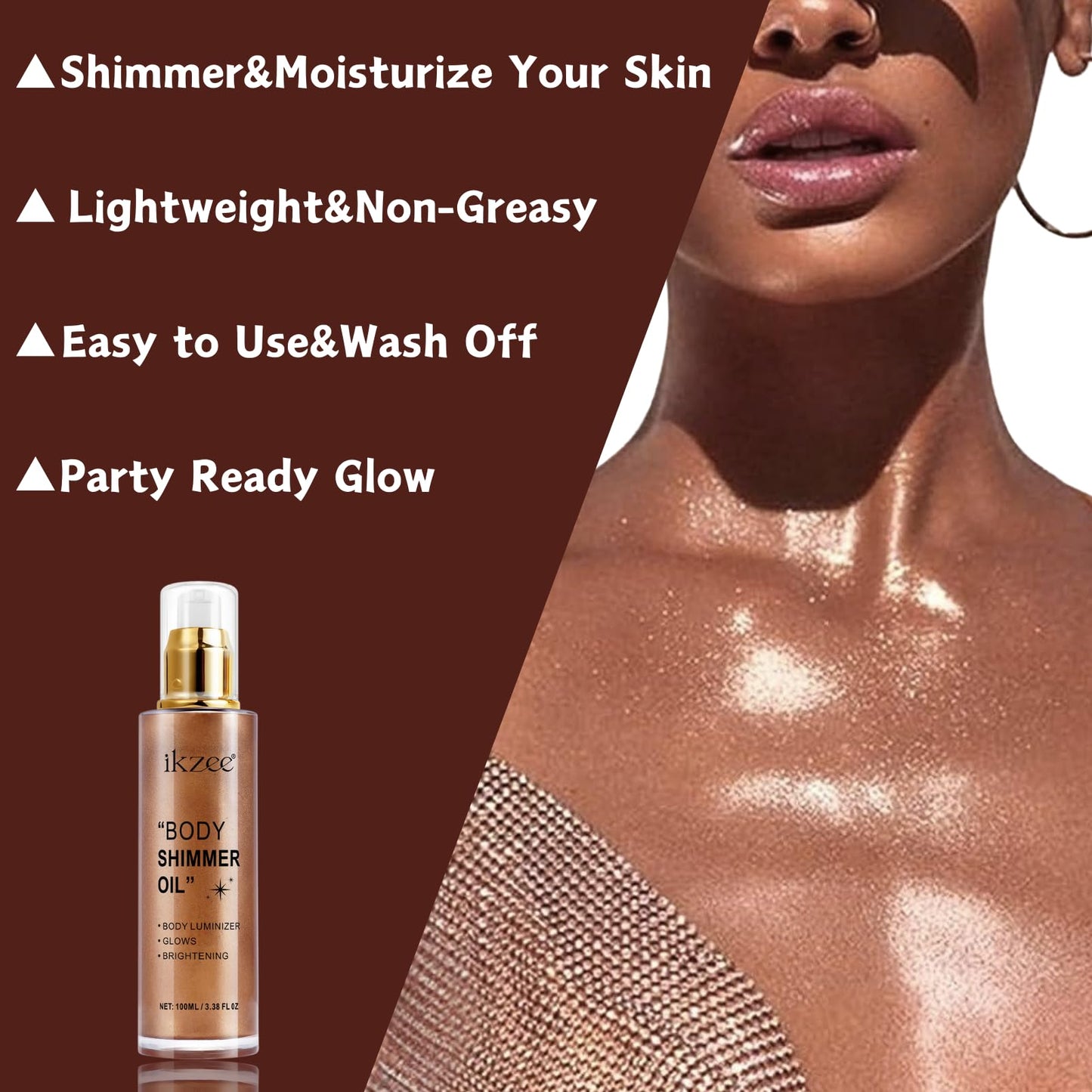 ISBEAUSOLS Golden Copper Body Shimmer Oil, Body Oil for Women, Body Luminizer&Glows&Brightening, Body Oils for Body Glow, Body Care for Face&Body, Shimmer and Shine Your Skin, Gift for Women