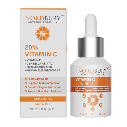NORDBURY Nordbury Vitamin C Serum, Pure 20% Vitamin C with Vitamin E & Hyaluronic Acid for Face Day & Night, Brighten Skin Complexion Boost Collagen Production Fade Dark Spots Protects Skin from Radicals