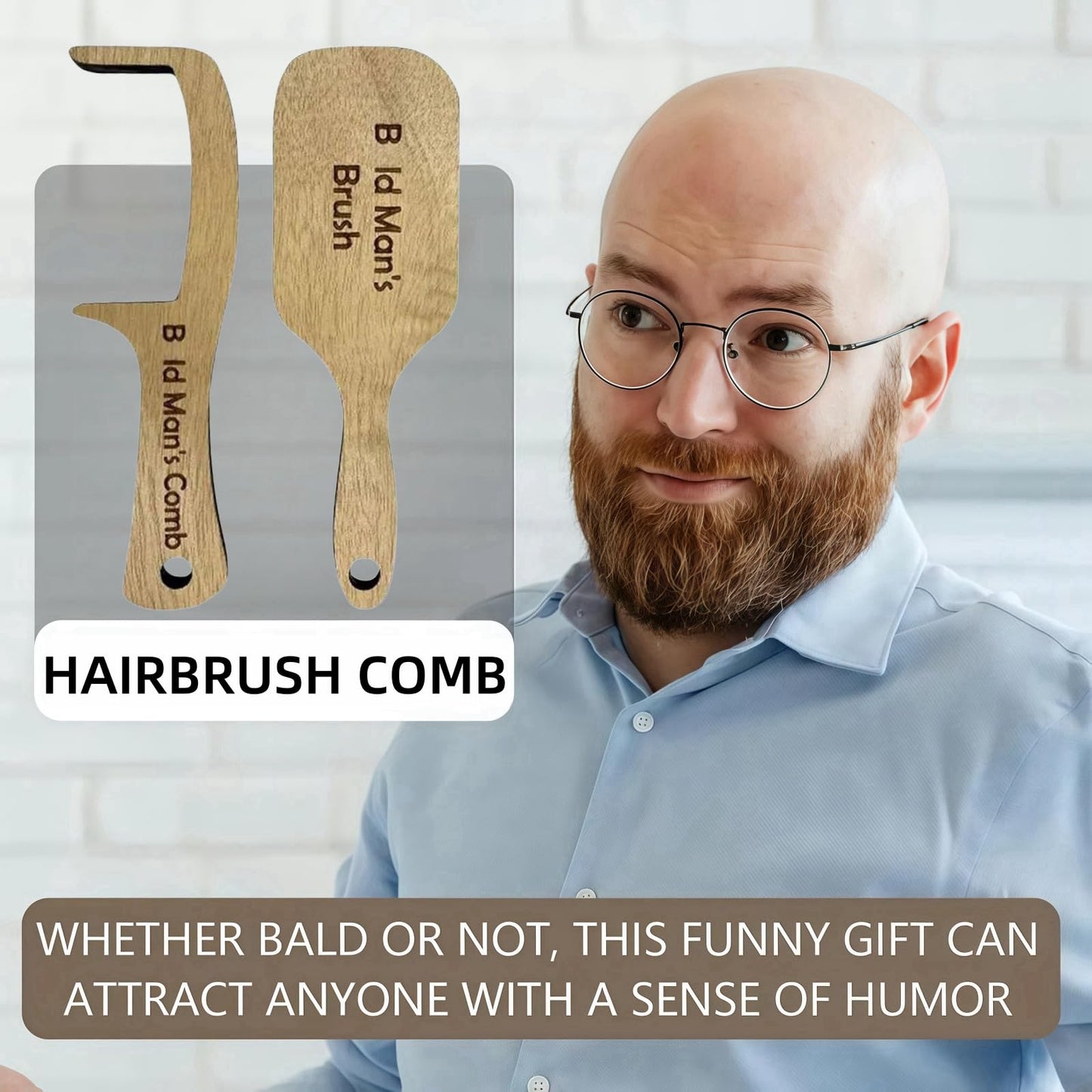 Jinjiar 2 Ba-ld Man Comb,Wooden Funny Hairbrush Comb,Joke Pranks for Adults,Humorous Toothless Combs Blad Mans Brush,Presents for Men,Hair Combs for Men,Ba-ld Mans Comb and Brush,Wooden Hair Comb,Ba-ld Comb