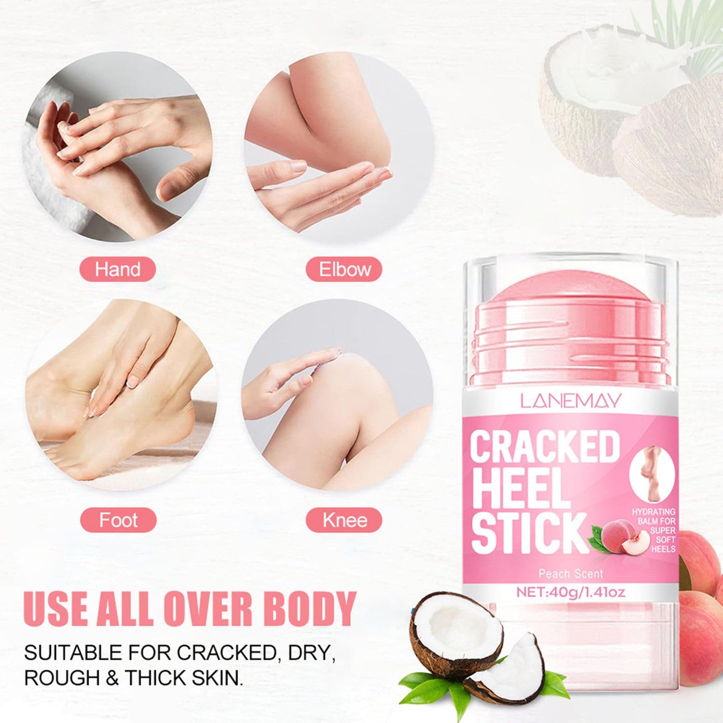 Cracked Heel Repair Stick Foot Cream with Peach Scent Heel Balm Stick Peach Foot Moisturiser Cream for Dry Cracked Feet Knees Hands Elbows Foot Care for Men and Women 40g