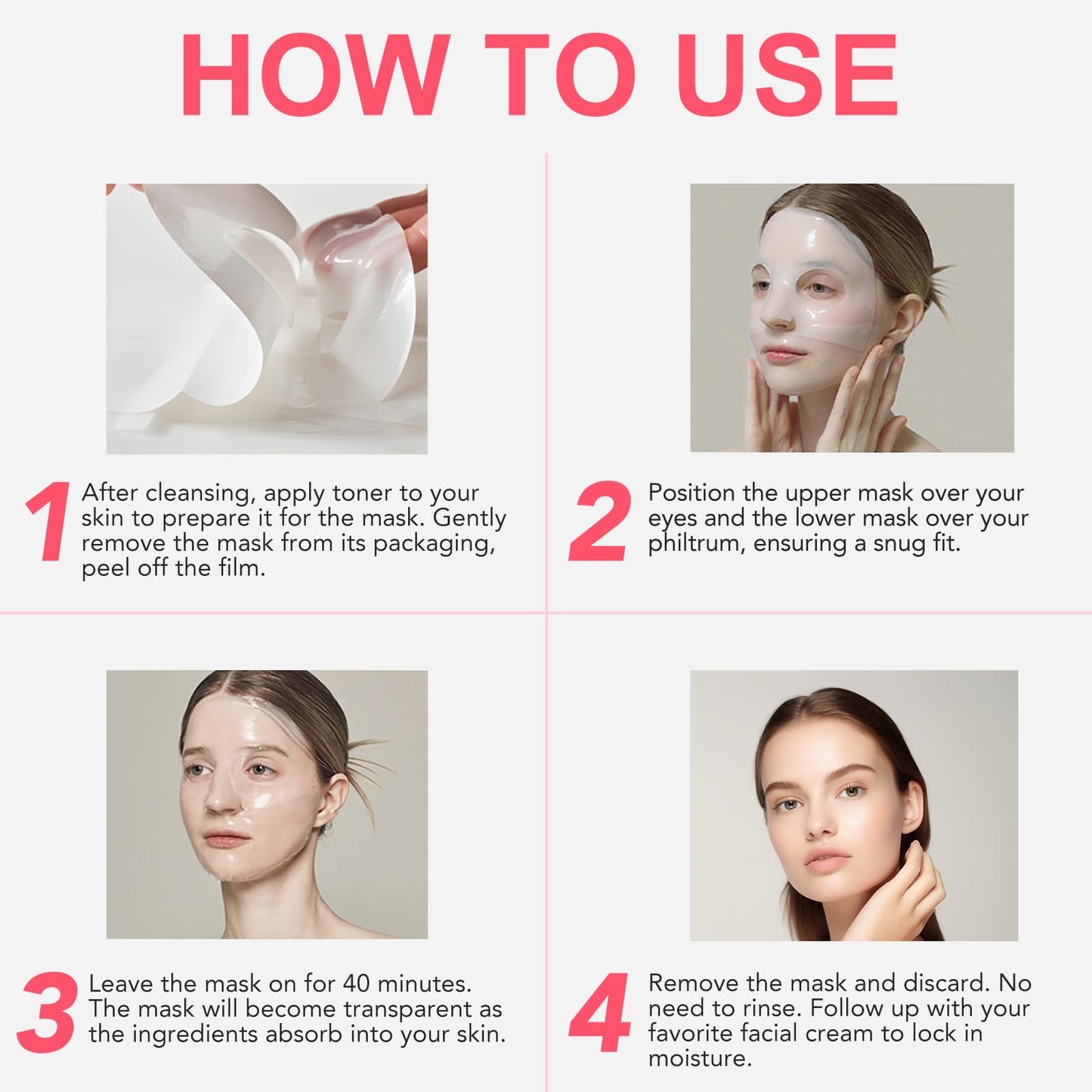 Collagen Face Mask, Hydrating Overnight Hydrogel Mask, Deep Collagen Anti Wrinkle Firming Lifting Moisturizing Face Mask- 4 Pack