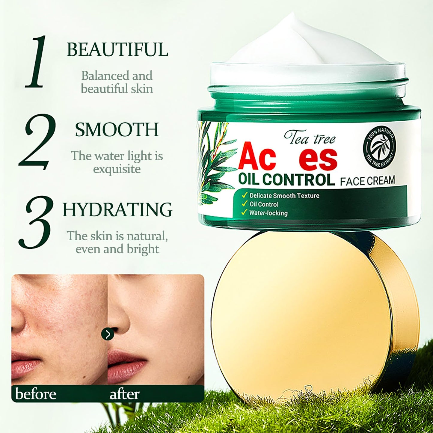 NatrLuxe Tea Tree Zits Cream 50g - Cream With Oil Control, Soothing & Moisturizing - Improve Zits & Blemishes - Clearer Skin Solution
