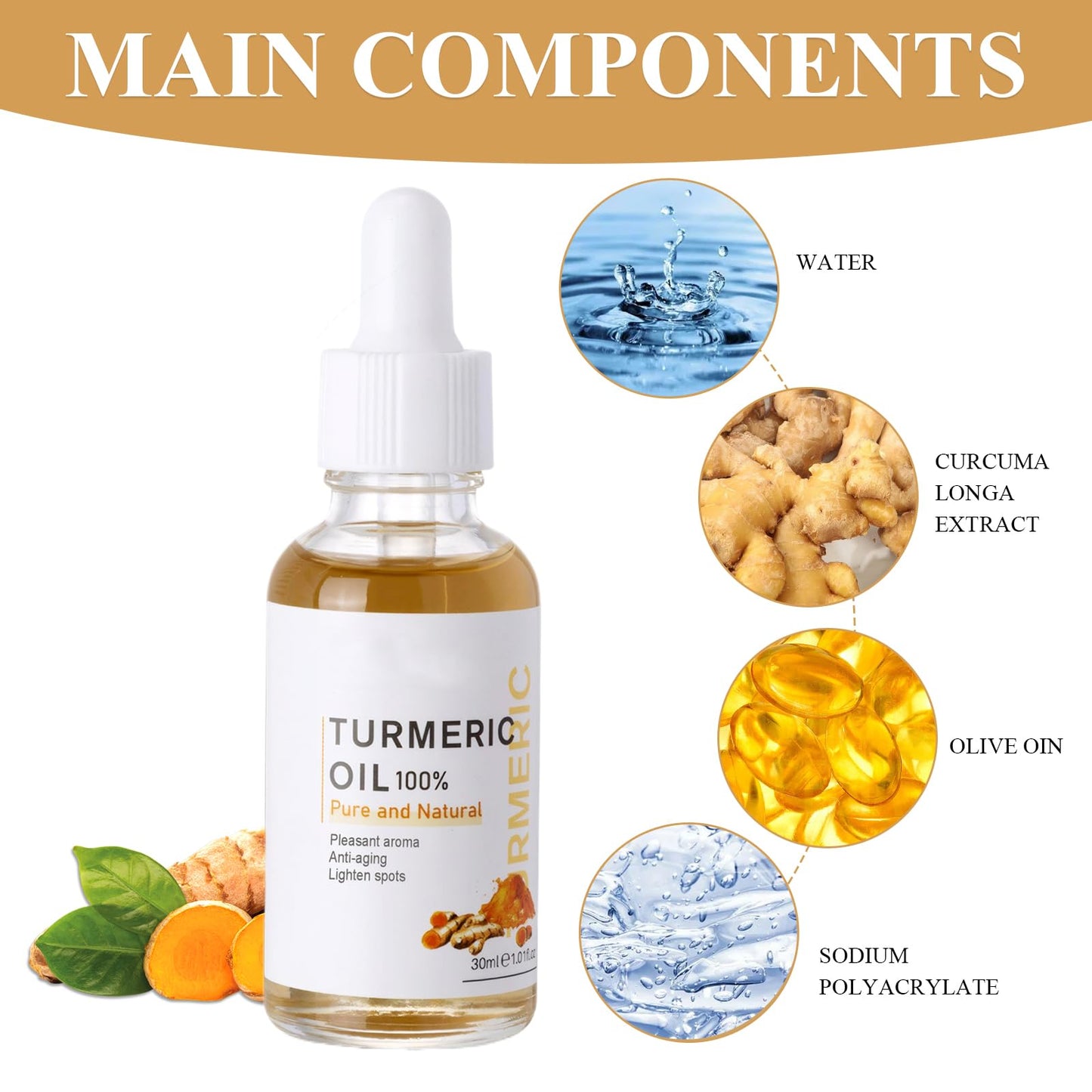 MADGININE 2 Pieces Dark Spot Serum Turmeric Oil for Skin 30ml Turmeric Oil for Face Natural Gentle Moisturizing Hydration Even Skin Tone Gift Suitable for Face, Body and Horns