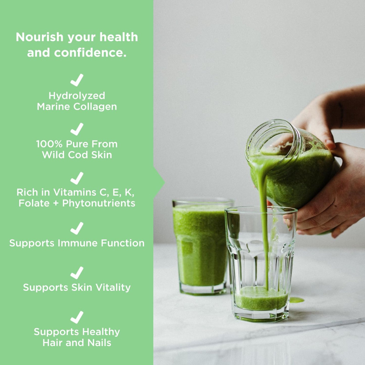JSHealth Super Greens Powder - Greens & Collagen Powder - Superfood Powder with Marine Collagen Peptides, Vitamins & Veggies, 30 Servings