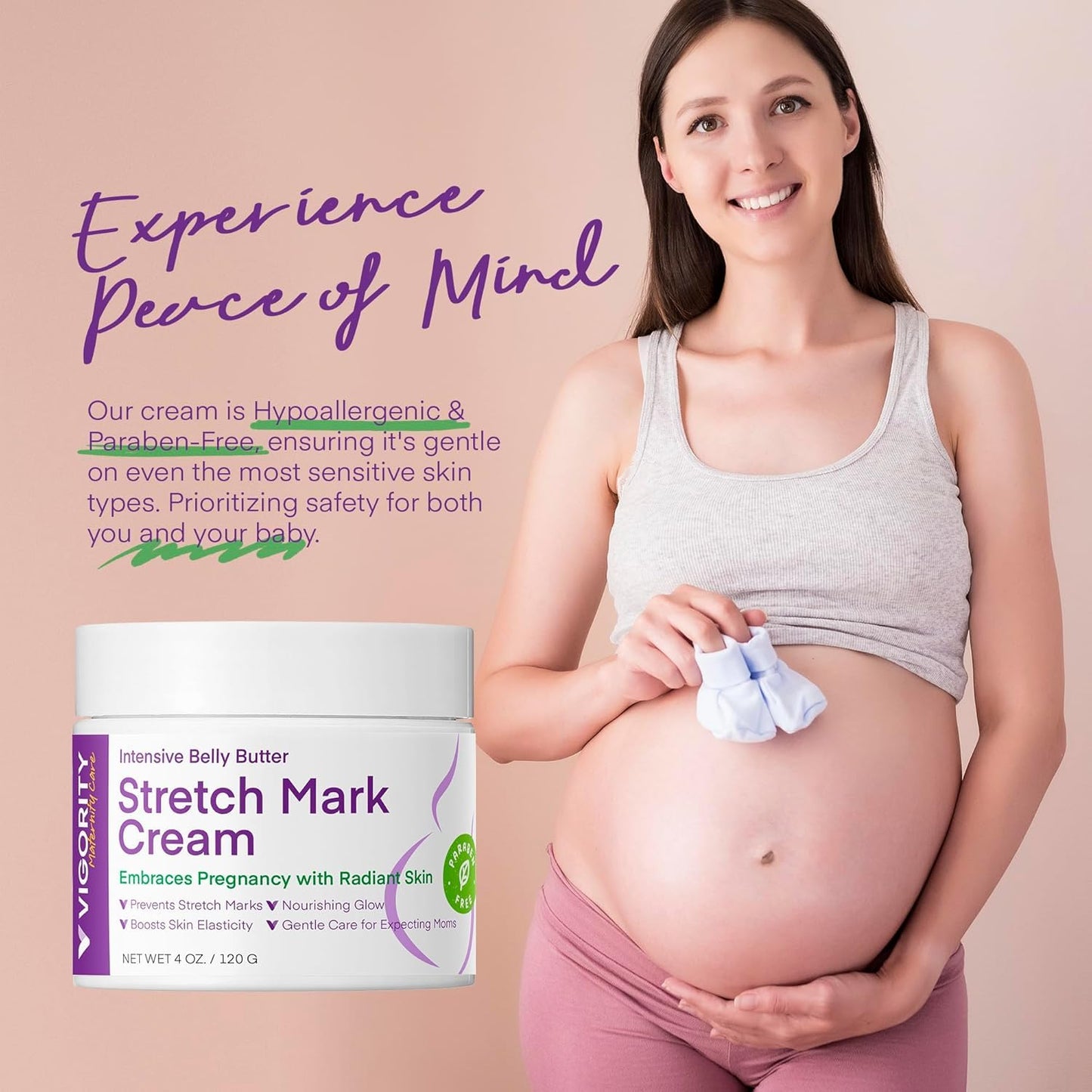 Vigority Stretch Mark Cream for Pregnant Women: Belly Butter for Expecting Moms - Moisturizing Lotion for Skin Elasticity - Maternity Skin Care Cream - 4 Oz