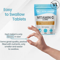 VL Vita London Vitamin C & Zinc 1200mcg | 120 High Strength Vegan Tablets (Not Capsule or Powder) | Made in UK | for Normal Immune System | Supplement for Men & Woman