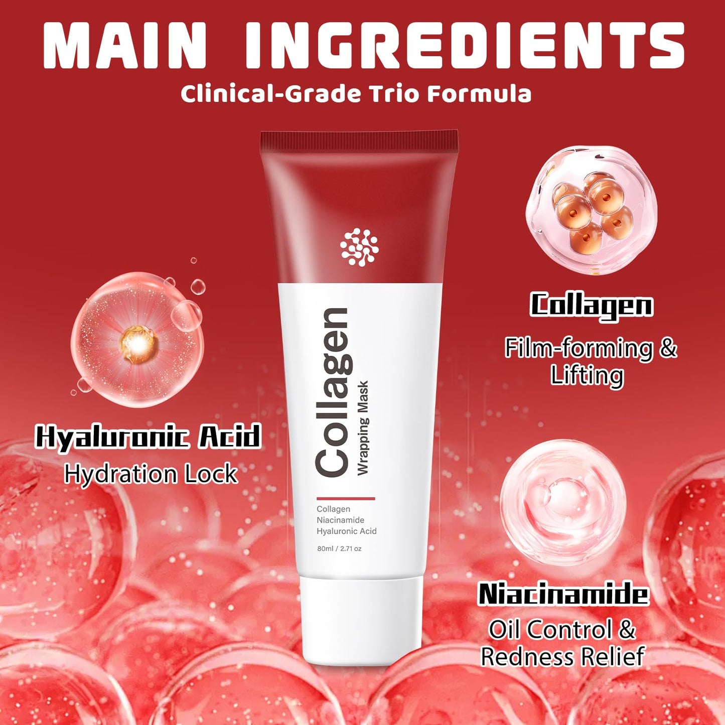 AOPEIBOTO Collagen Wrapping Mask, 2.71oz/80ml Collagen Peel off Face Mask for Hydrating, Shrinking pores, Wrinkles Fine Lines, Glowing Skin, Deep Repairing