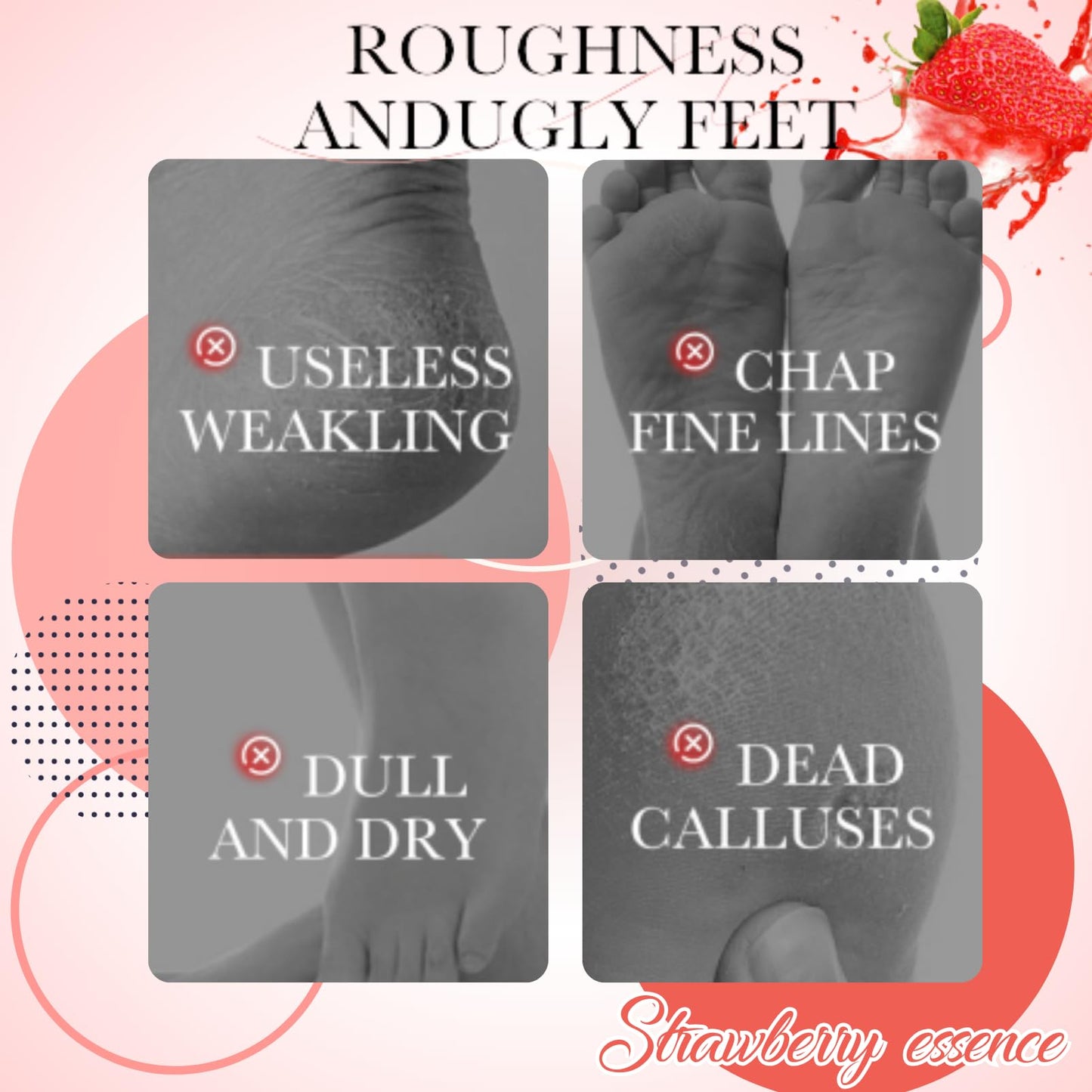 Foot Peel Mask - Foot Mask - Foot Peel Mask for Hard Skin - Foot Moisturiser Socks - Foot Exfoliator - Repair Heels & Removes Dry Dead Skin for Soft Feet 3 Pack (Strawberry)