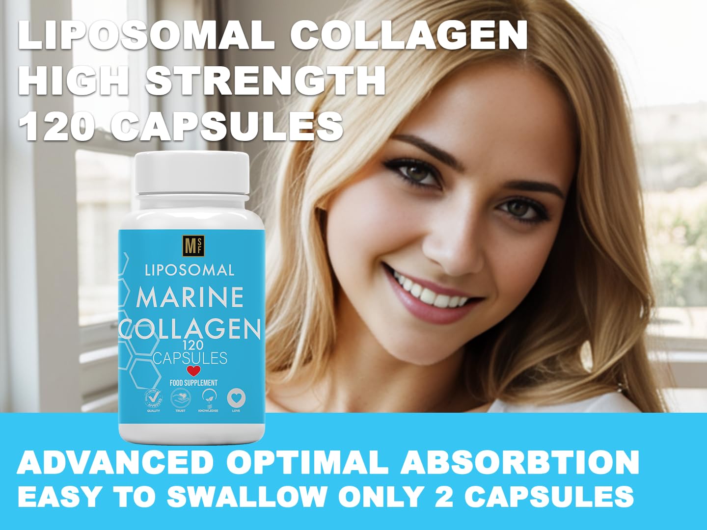 Liposomal Marine Collagen 120 High Strength Collagen Capsules 2760mg Hyaluronic Acid Vitamin C & Biotin | Collagen Supplements for Women & Men (Halal)