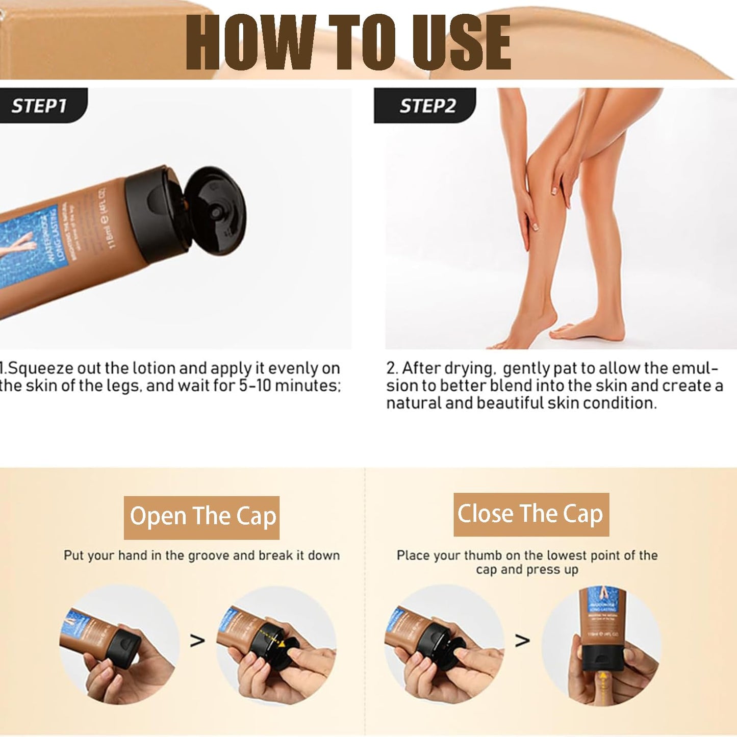 QUIWEN Waterproof Leg Makeup, Long-Lasting Even Skin Colour, 40ml, Set of 2