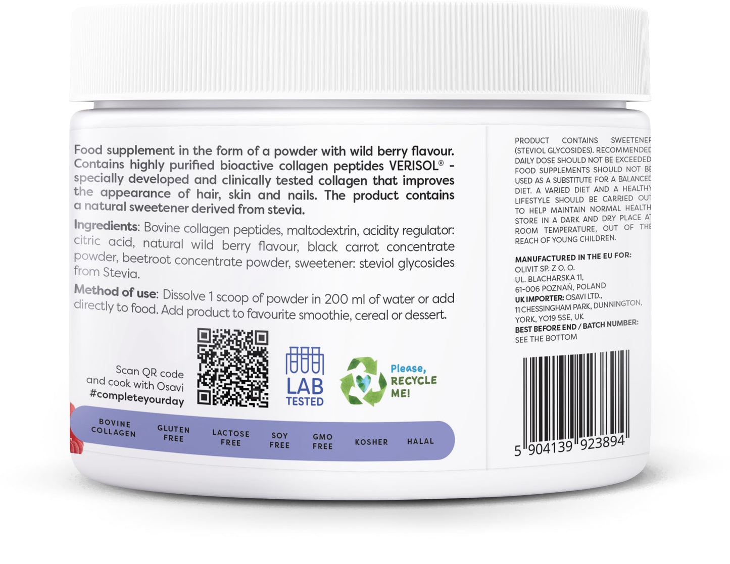 OSAVI Osavi Collagen Peptides (Hair, Skin & Nails), Wild Berry - 150g