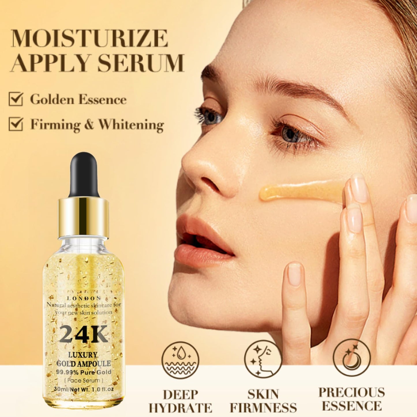 24k Gold Serum For Face Anti Aging-Facial Serum-Skin Glow With 99.99% Pure Gold, Wrinkle Filler, Anti Aging Serum For Face, Skin Brightening, Reduce Fine Lines & Wrinkles, Deep Hydrating-30ml