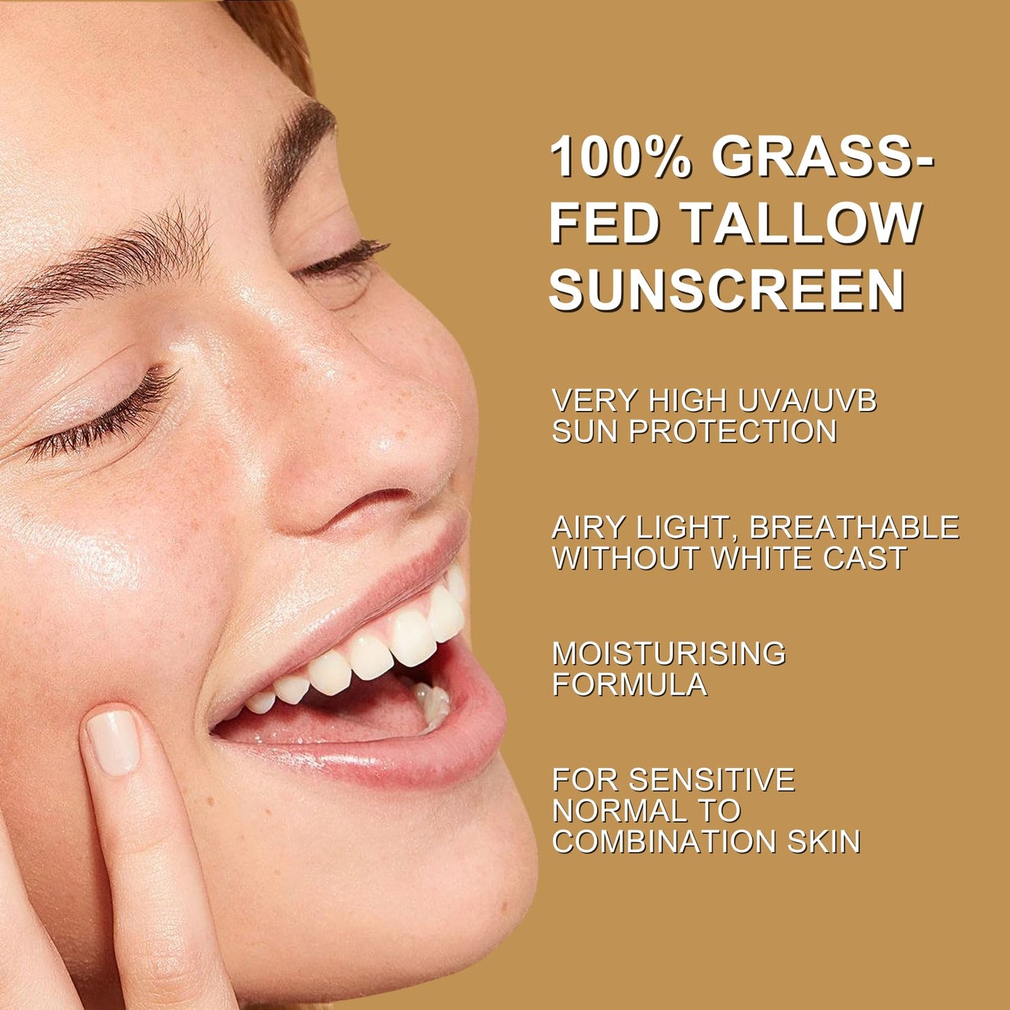 TBeautfave Beef Tallow Sunscreen SPF 50+, Grass Fed Beef Tallow for Face Sun Cream SPF 50,Body & Face Sunscreen for Dry Sensitive Skin, Lightweight, Non Greasy, Unscented, 60g